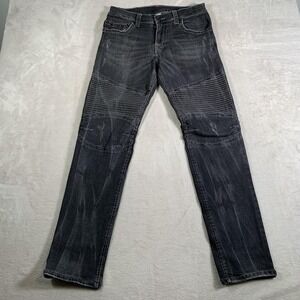 True Religion Jeans Mens 33 Black Moto Biker Straight Leg Distressed Denim Pants
